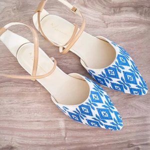 Anthropologie Neutral Blue Laurie Strappy Embroidered Flats 9